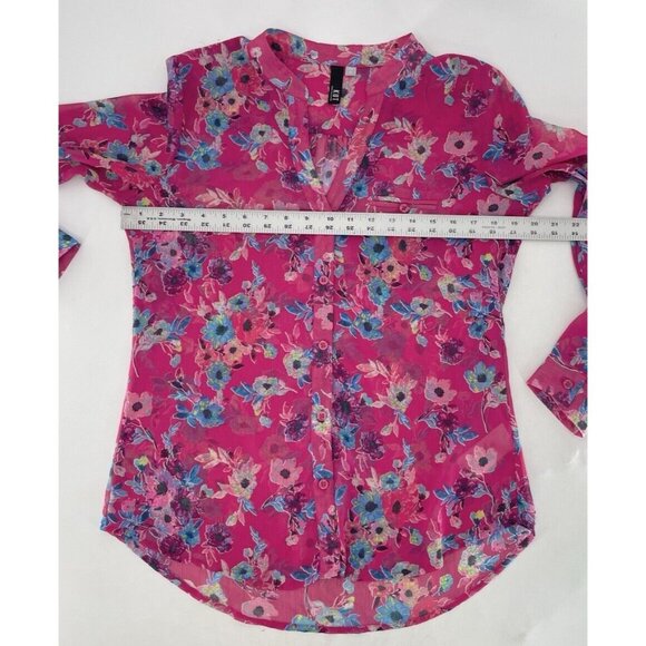 KUT from the Kloth Roll Tab Sheer Magenta Jasmine Blouse Sz Sm, Preppy‎ Office - Picture 10 of 11